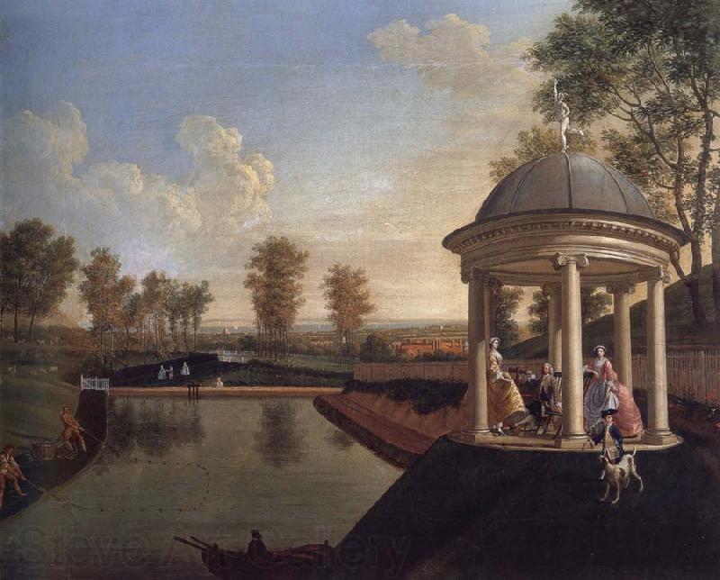 Edward Haytley The Brockman Family and Friends at Beachborough Manor The Temple Pond looking from the Rotunda France oil painting art